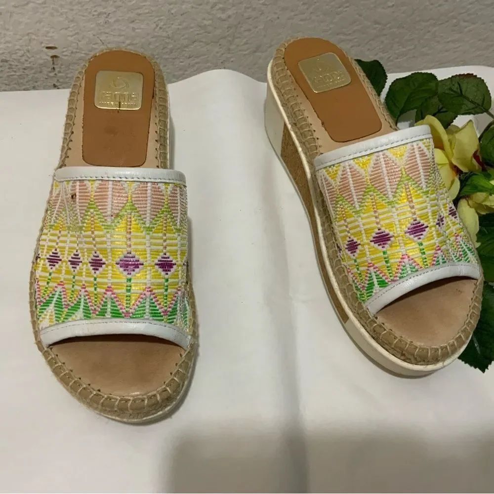 Kanna Multi-Color Slide Platform Wedge Espadrille Sandals Shoes Women's 39 / 9